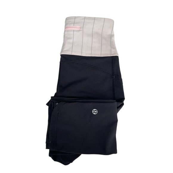 Lululemon Wunder Under Crop Luon Stripe Zip Waist Side Pockets Leggings Women 4 - Picture 4 of 12